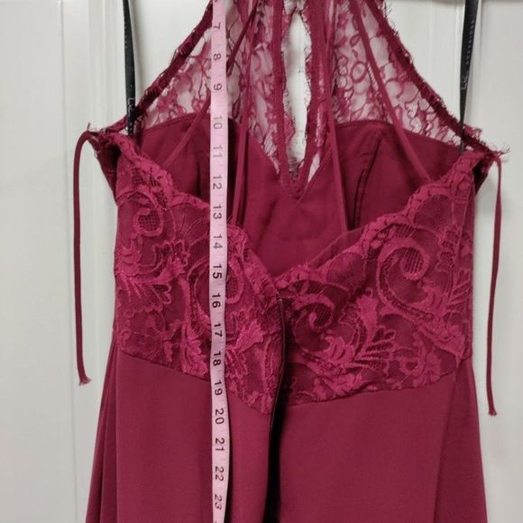 Hayley Paige "5857 - Burgundy" Lace Chiffon Burgundy Dress  12 - Picture 5 of 15
